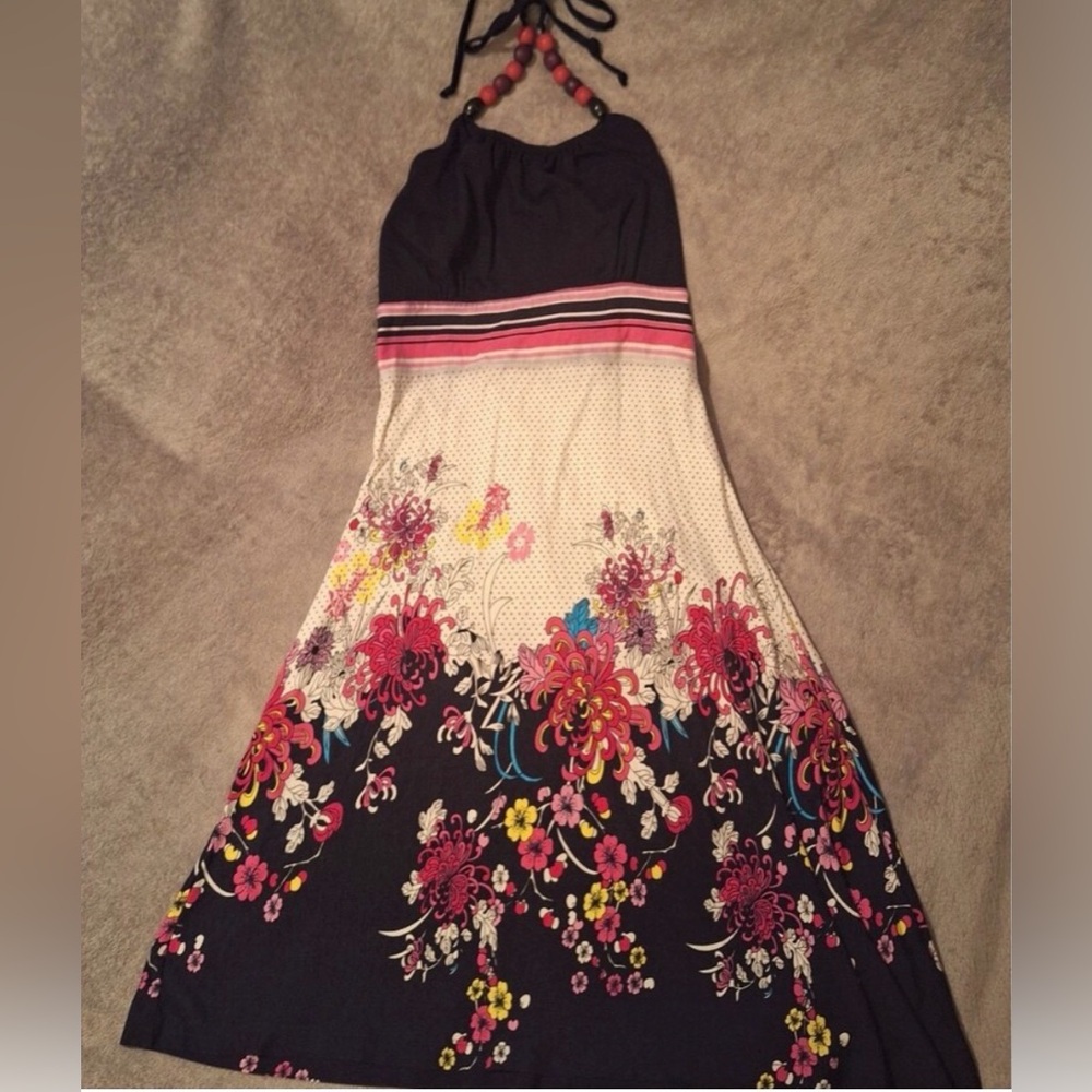 DANZA Colorful Summer Dress Size 2 Floral Beads Sleeveless Beach